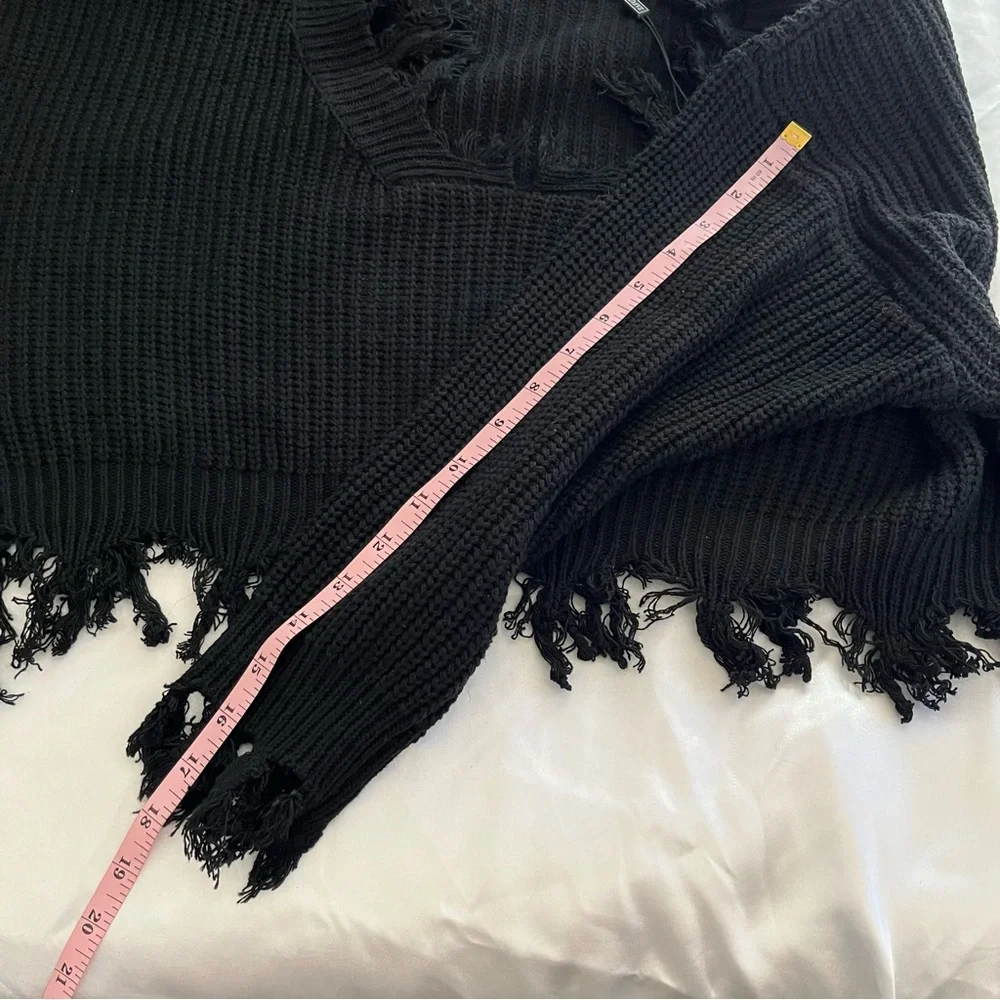 Black Frayed Knit Sweater Off Shoulder - Picture 8 of 8